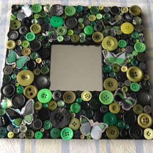 💚Green and Black Butterfly Button Art Mirror🖤